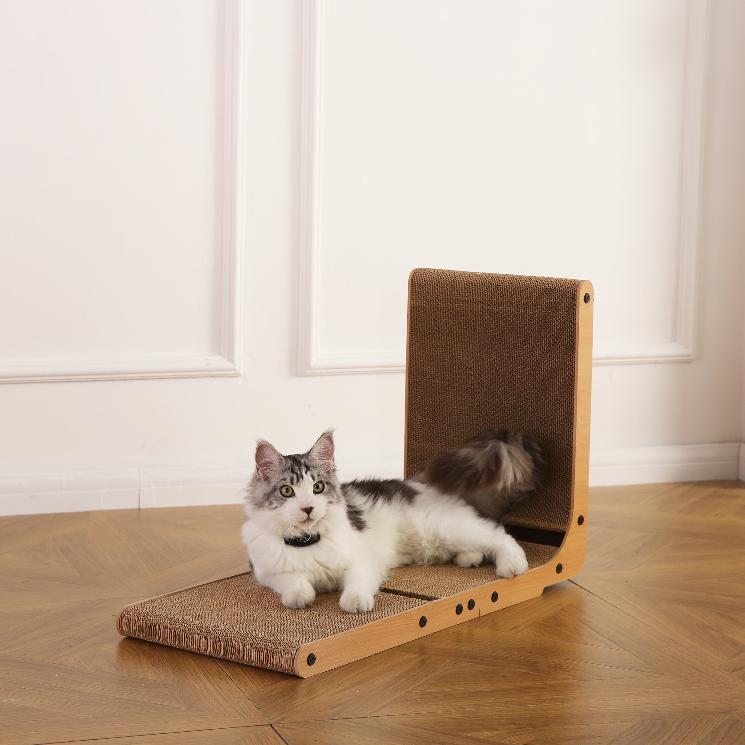 Vibrant Life L-Shape Cat Scratcher, Premium Replaceable Cat Scratching Pad with Built-in Catnip Toy Balls, Brown, 27.3" x 11.8" x 16.9"