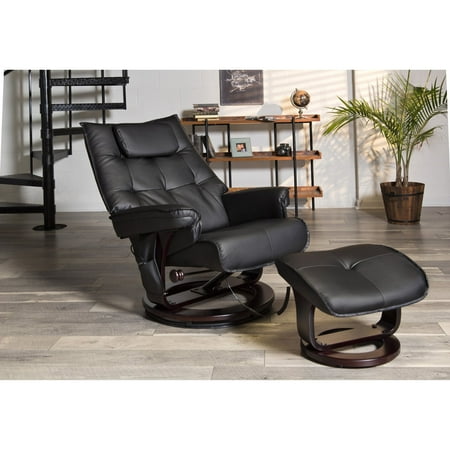 Relaxzen - Massage Recliner with Lumbar Heat and Ottoman - Black