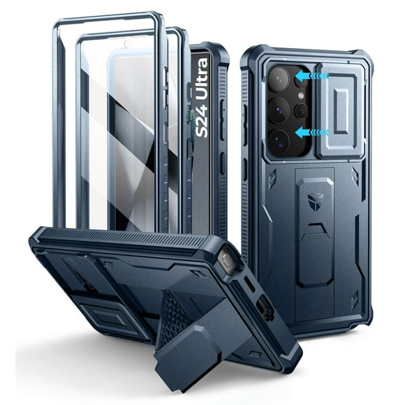 Dexnor for Samsung Galaxy S24 Ultra Case with Built-in Slide Camera Cover & Screen Protector & Kickstand, Shockproof Rugged Case Full-Body Bumper Protective Cover for Galaxy S24 Ultra 2024, Blue