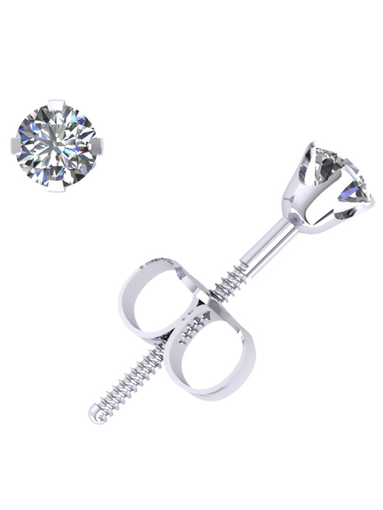 1/4Ct Round Cut Diamond Solitaire Stud Earrings 14k White Gold 4Prong ScrewBack G SI1