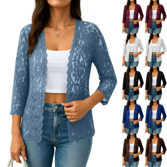 jobturf Womens Cardigan Fall Spring Fashion Floral Lace Bolero Shrug Long Sleeve Going Out Tops Summer Open Front Cardigan Cropped Coats