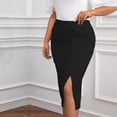 thumbnail image 4 of AURA Plus Size Womens Black High Waist Pencil Skirt Elastic Waist Midi Skirt Side Slit Knitted Commuter Work, 4 of 6
