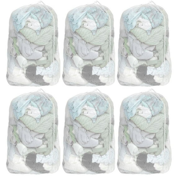 6 X Drawstring Mesh Laundry Bag Storage Wash Clothes Hamper Heavy Duty 12" X 14"