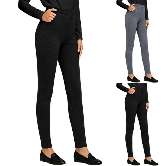 Siminsem Women's Stretchy Straight Leg Work Pants with Pockets Pull On Dress Slacks High Waisted Tummy Control Business Casual Trousers for Office Travel 1PC,Black,L