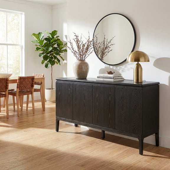 Christopher Knight Home 59" Modern Accent Sideboard with Storage, Rubberwood Legs, 4 Doors, Black