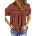 thumbnail image 2 of UVN Summer Shirts for Women Short Sleeve Blouses Ladies Crewneck Lace Crochet Tops Dressy Chiffon Blouses, 2 of 7