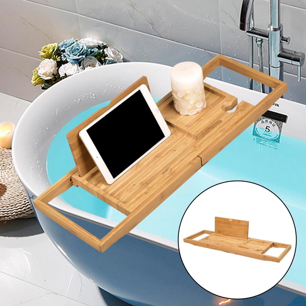 Adjustable Wooden Bamboo Bathtub Bridge Bath Shelf  Caddy Tray Storage Rack New 