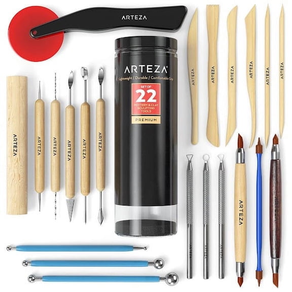 Arteza Pottery and Clay Sculpting Tool Set, 22 Pack