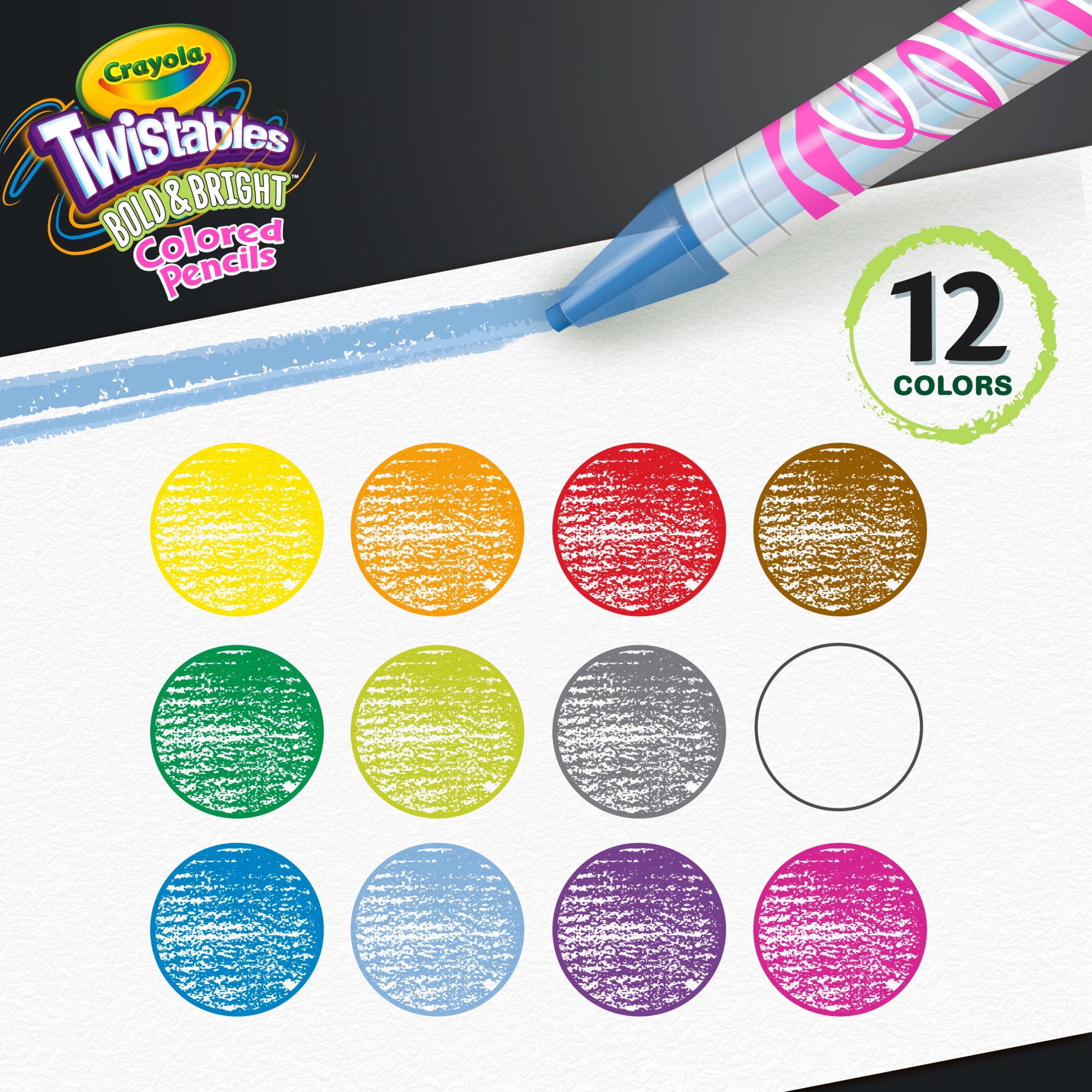 Crayola Twistables Colored Pencils Set, Bold & Bright, 12ct, Back to School Supplies for Kids and Teachers