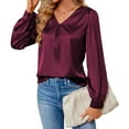 thumbnail image 4 of ATOYSOY Women's Long Sleeve Shirts Winter Loose Basic Tops Elegant Solid Color Pullover Spring Workout V Neck Button Sweatshirts Casual Blouse Satin Fashion Red XL, 4 of 6