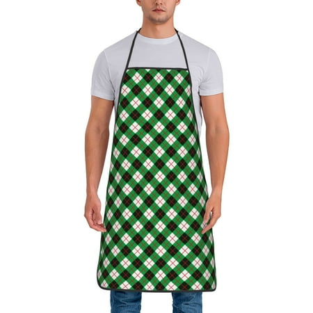 

Wukai Green Argyle Plaid Print Aprons Adjustable Bib Aprons Cooking Kitchen Chef Apron for Women and Men