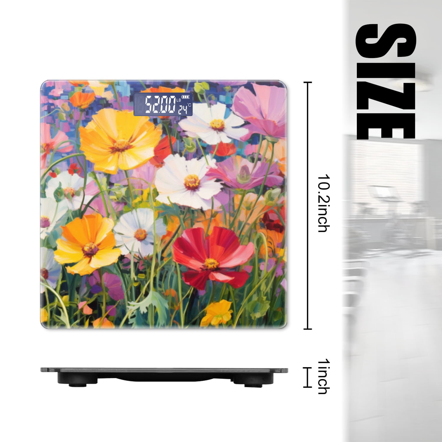 High Precision Body Weight Scale Smart Bathroom Scales with Large LCD Display(400lbs),Decorative for Bedroom-Oil Painting Of Field Full Of Colorful Cosmos Flowers