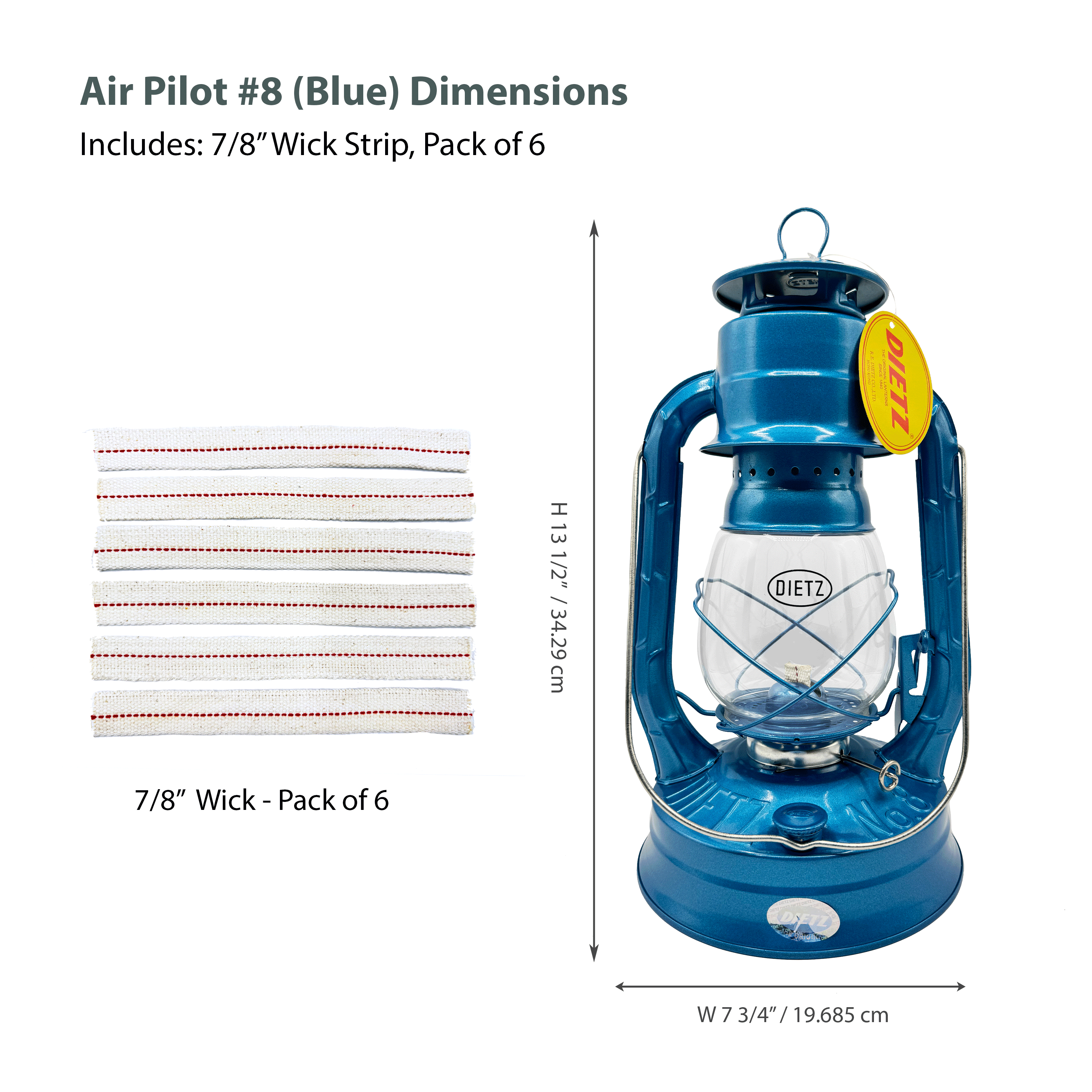 Light of Mine - Dietz #08 Air Pilot Black Oil Lantern Including 6-Pack of 100% Cotton 7/8" Replacement Wick Strips (#08, BLK)