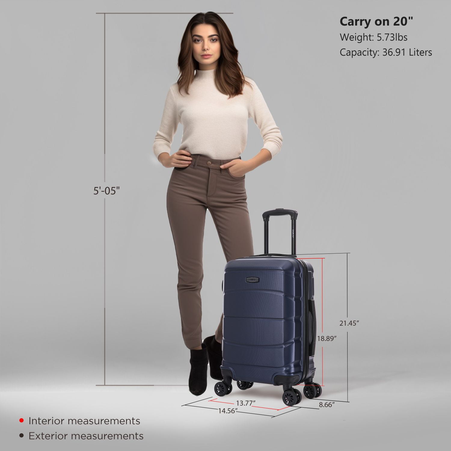 DUKAP SENSE 20" Hardside Lightweight Carry On Luggage with Spinner Wheels, Handle and Trolley, Blue