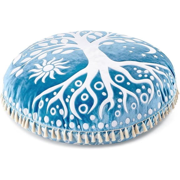 Meditation Cushion, Large Floor Pillow for Yoga, Meditation & Mindfulness, Supportive Memory Bolster (Blue)