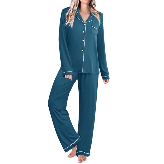 Ekouaer Pajamas Women' Long Sleeve Sleepwear Soft Button Down Loungewear Pjs Lounge Set Nightwear
