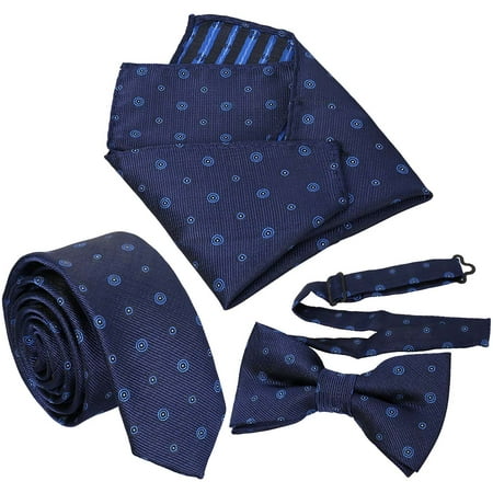 BMC Mens 3 pc Skinny Tie Bowtie Pocket Square Fashion Accessory