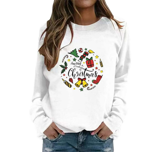 VBARHMQRT Chandails à Capuche Graphiques pour Femmes Col Rond Manches Longues Cadeau Imprimé Grande Taille Ample et Épais
