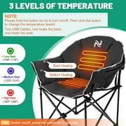 Slsy Oversized Heated Camping Chair, Padded Camp Chair with 3 Heat Levels, Portable Folding Heated Chair Round Moon Saucer Folding Lawn Chair Outdoor Chair