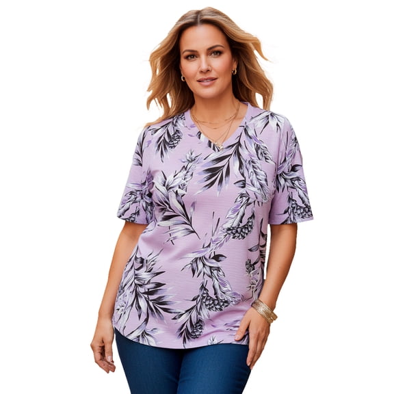 Roaman's Women's Plus Size Slub V-Neck Boyfriend Tunic Top