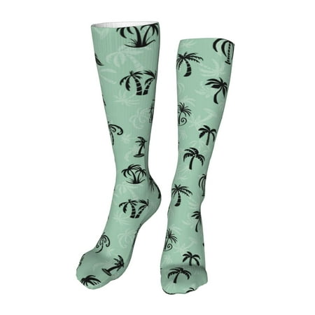 

Palms Travel Pattern Knee High Socks Warm for Wowen Men Antislip Winter Thickened Stockings for Sport Travel Gifts