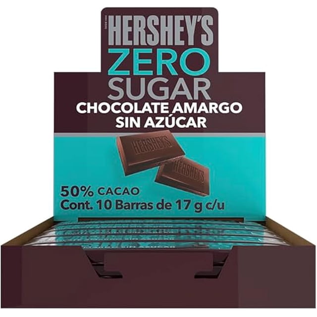 HERSHEY'S - Zero Sugar, Unsweetened Dark Chocolate, 50% Cocoa, Chocolate Bar, Special Chocolate, Dark Chocolate, Pack of 10 Chocolate Bars, 10 x 17 g