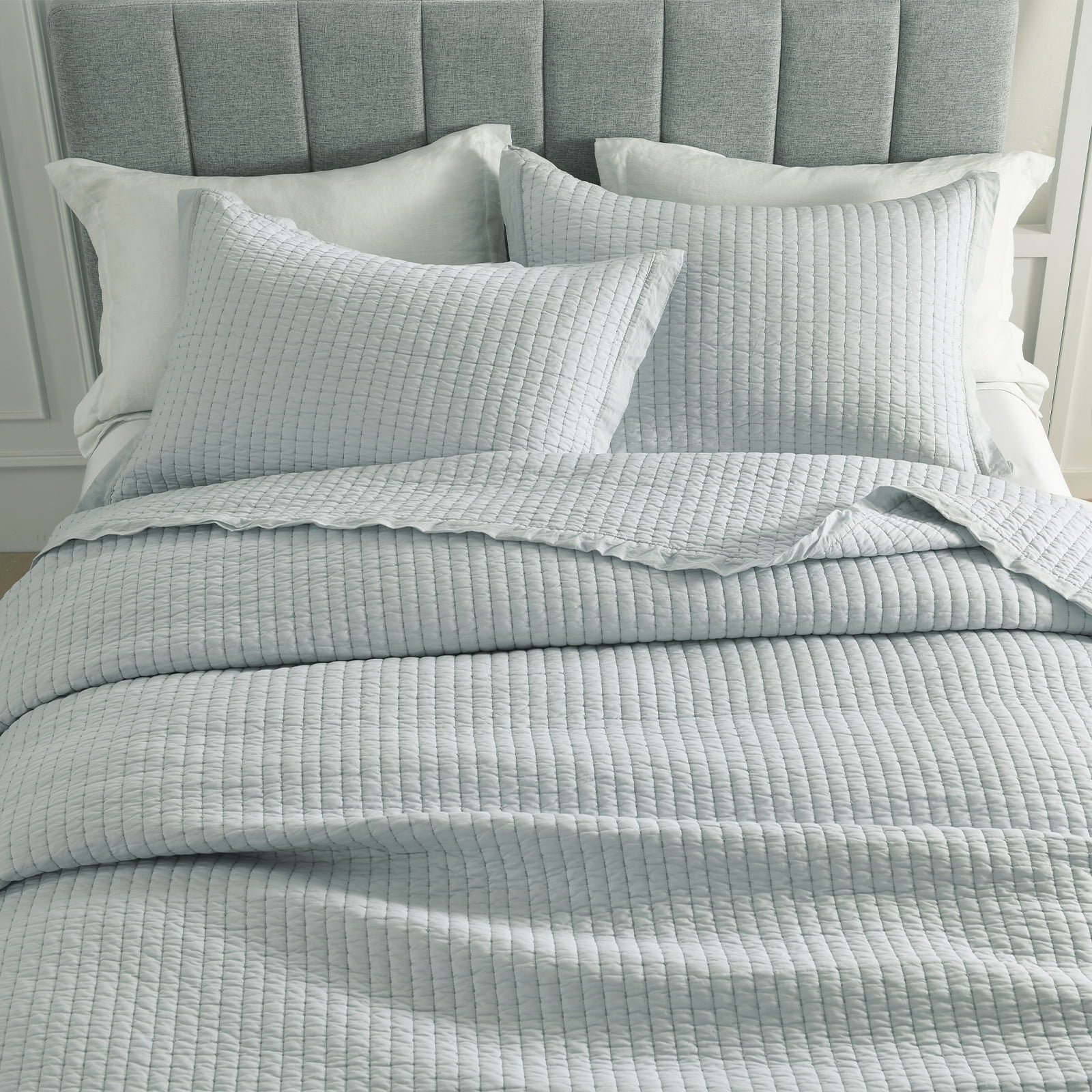 DDUOXIN Gray Queen Size Quilt - 100% Cotton Solid Color Chic Stylish Elegant Quilt Bedspread for Queen Bed, Lightweight Pick-Stitch Handcrafted Queen Coverlet Bedding Set with 2 Pillow Shams, 3-Piece