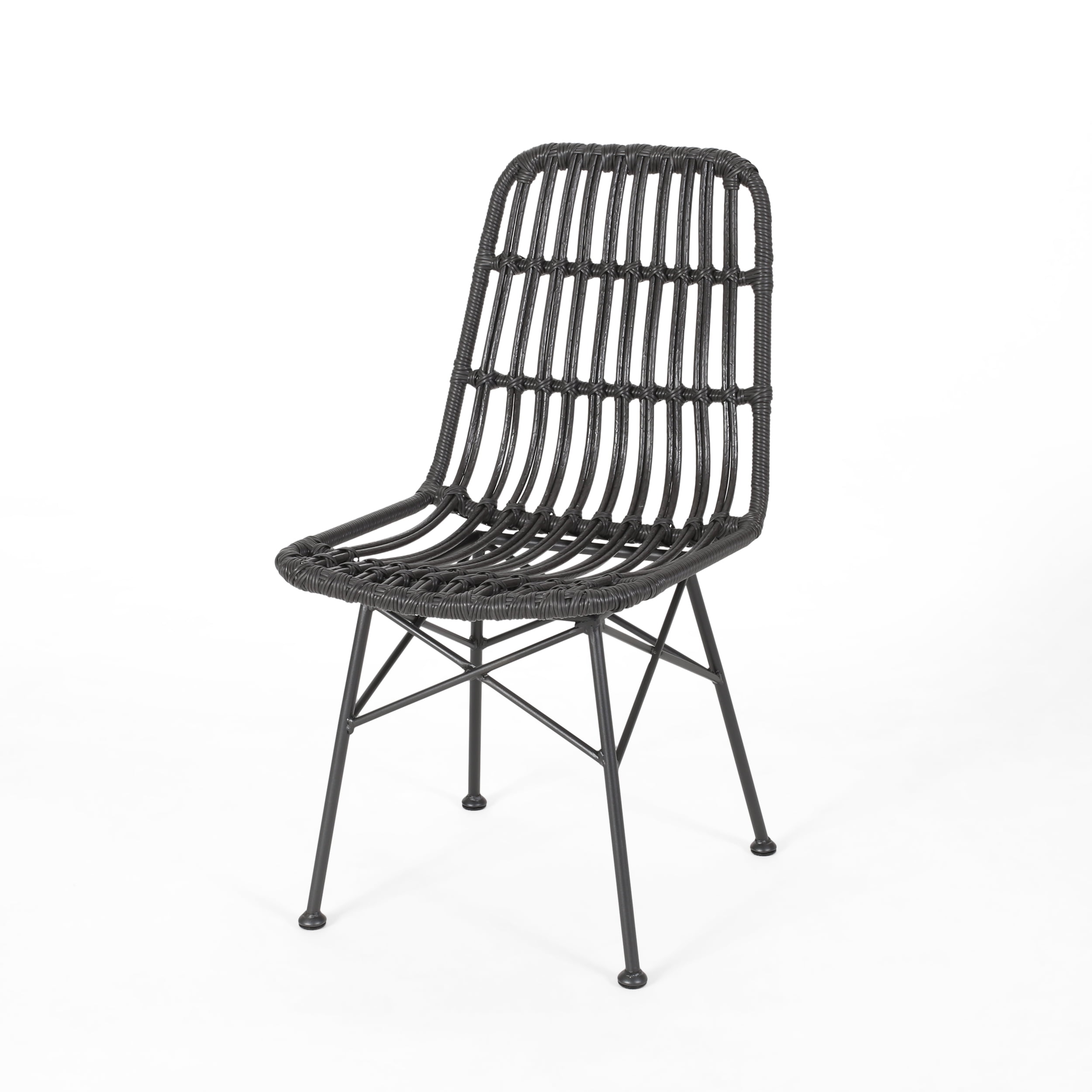 Dimitri Outdoor Wicker Dining Chairs, Set of 2, Gray and Black