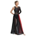 thumbnail image 2 of inlzdz Women's Color Block Lyrical Dance Dress Mesh Maxi Dresses Modern Contemporary Dancewear Black&Red L, 2 of 7