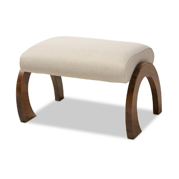 Baxton Studio Sandrine Modern and Contemporary Light Beige Fabric Upholstered Walnut Brown Finished Wood Ottoman