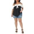 thumbnail image 2 of Agnes Orinda Women's Plus Size Tops V Neck Off Shoulder Ruffle Short Sleeve Bow Blouses Summer Tee Top 2X Black, 2 of 6