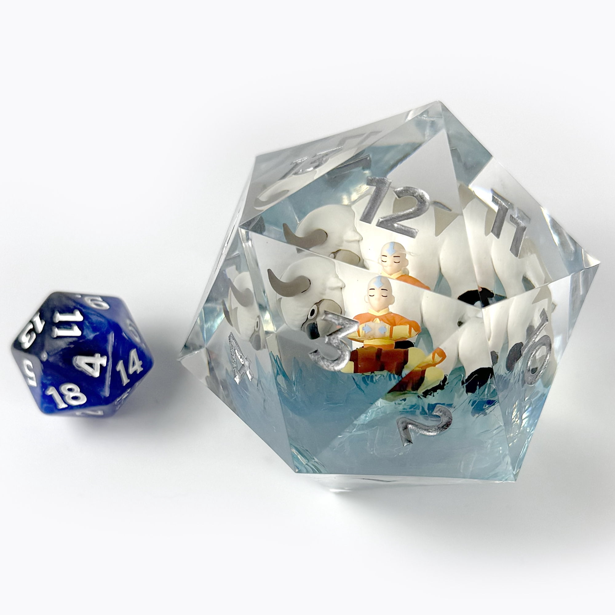 Magic The Gathering: Avatar the Last Airbender - 55mm Spindown d20 Life Counter - 3D Aang & Appa Figures In Resin, Orange & Blue, RPG Collectible Dice