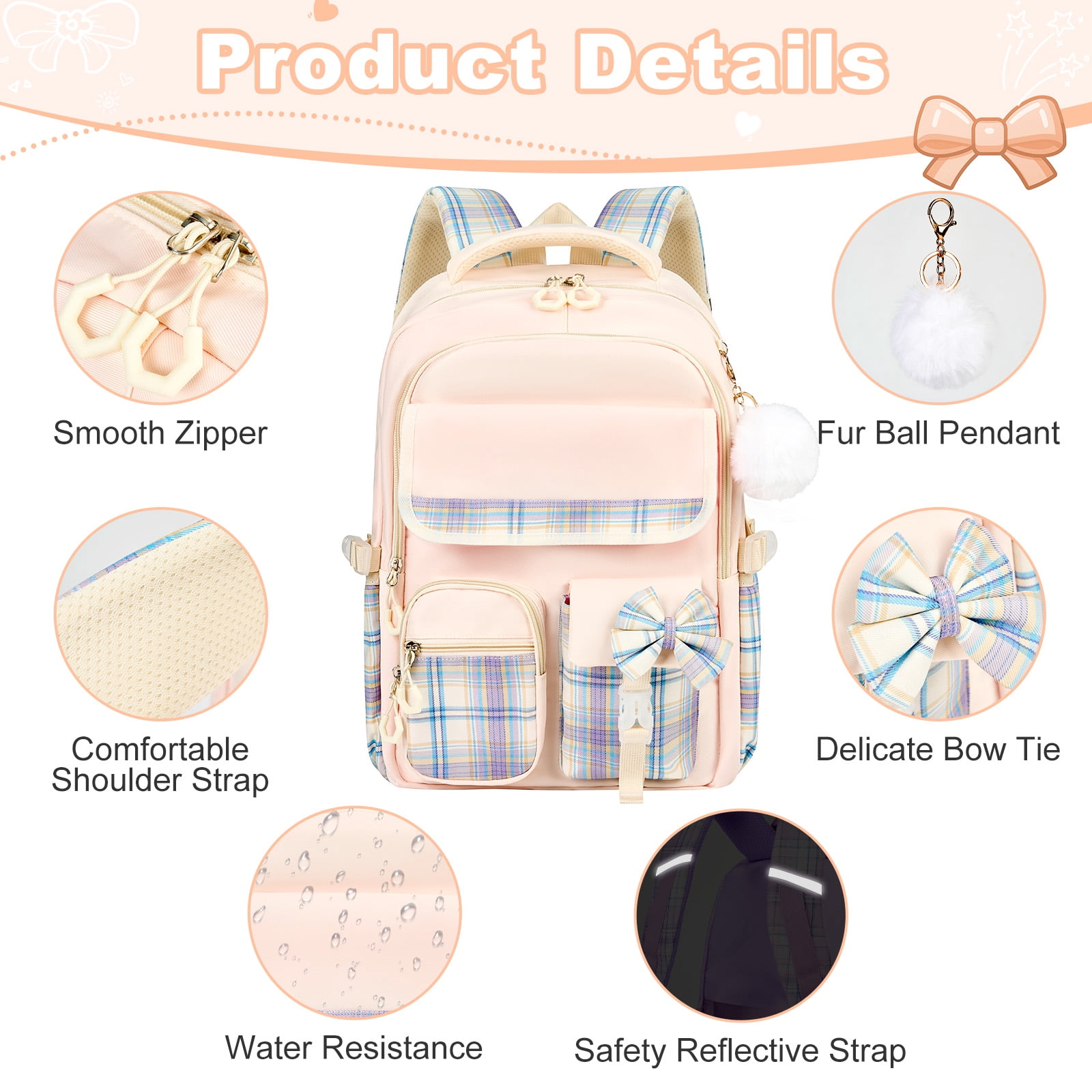 Gynky Backpack for Ages 4-12, Cute School Bag for Elementary & Middle School - Light Pink, Great as a Back to School Gift