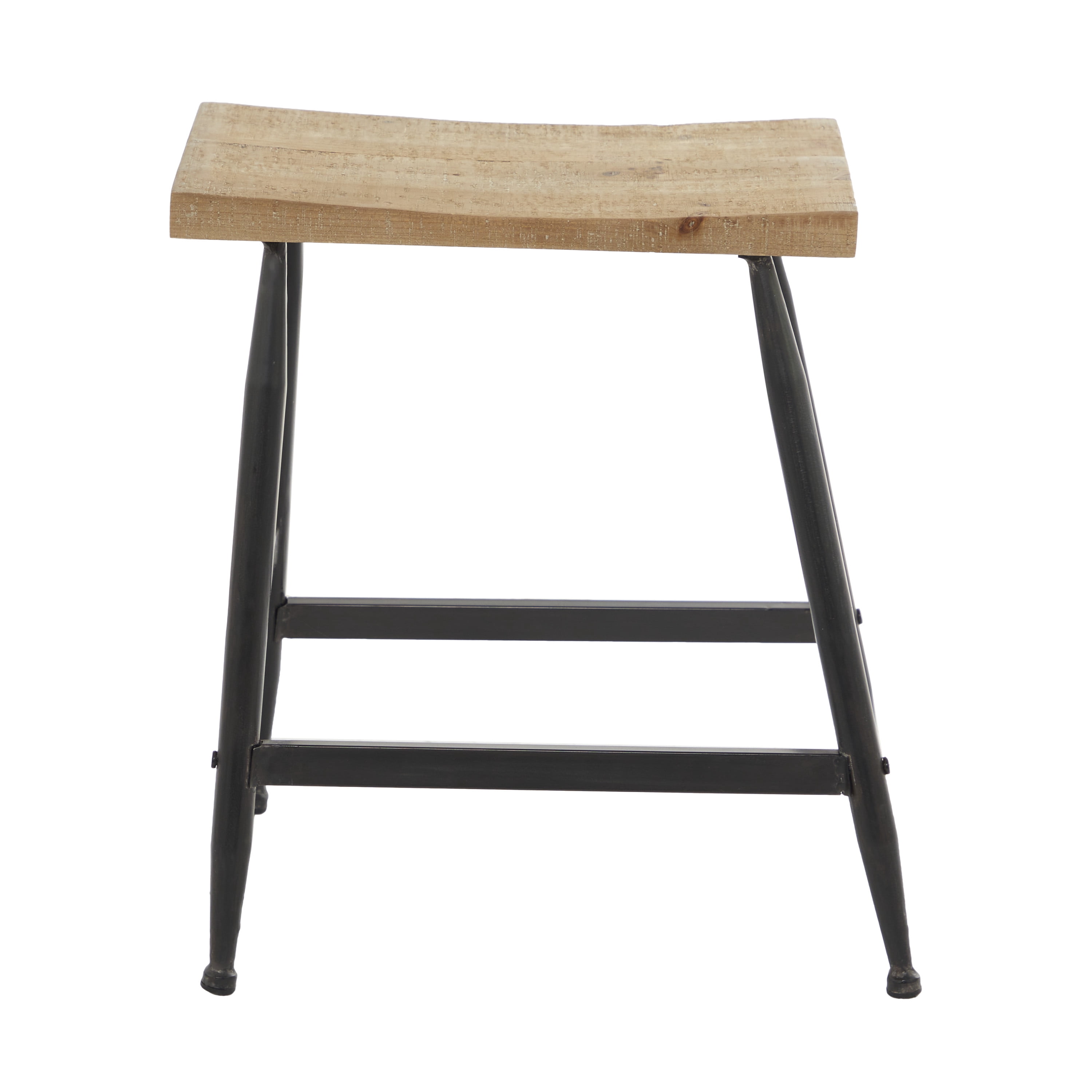 DecMode 18" x 19" Black Metal Counter Stool with Brown Wood Top, 1-Piece