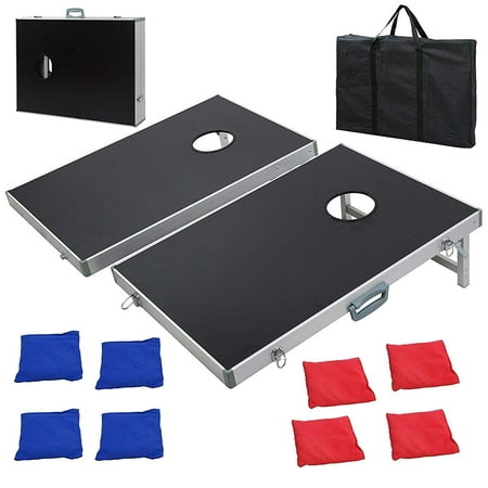 Segawe ZENY Portable Aluminum Framed Bean Bag Cornhole Toss Game Set Board 3 Feet 2 Feet With 8 Bean Bags& Carrying Case and Original Black, Classic Red& Blue to Choose