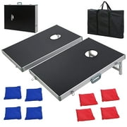 ZENY Portable Aluminum Framed Bean Bag Cornhole Toss Game Set Board 3FT 2FT W/ 8 Bean Bags& Carrying Case| Original Black, Classic Red& Blue to Choose