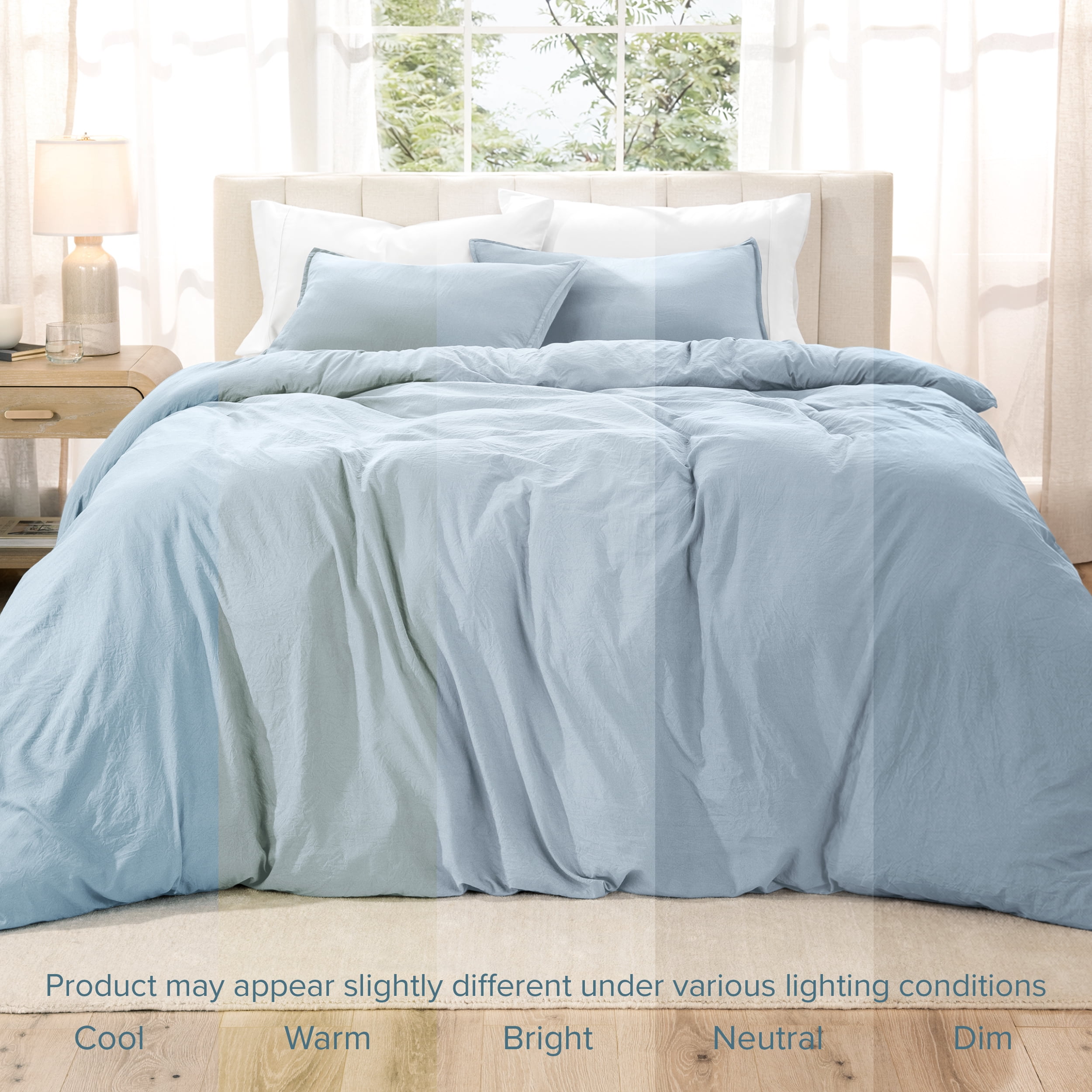 Bare Home Washed Duvet Cover Set - Ultra-Soft - Premium 1800 Collection - 3 Piece - Oversized King, Dusty Blue