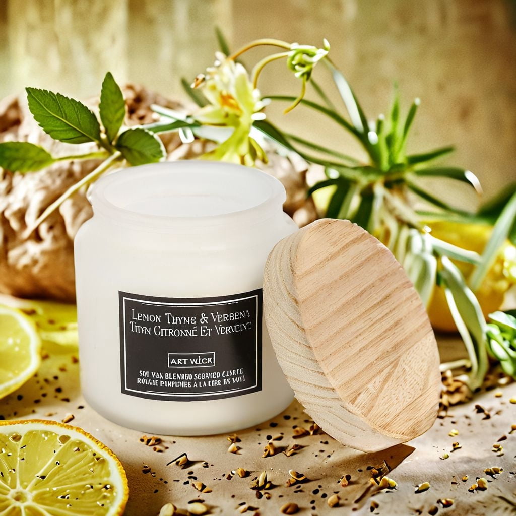 Art Wick 13.9OZ Lemon Thyme & Verbena Soy Wax Blended Scented Candle,1 cotton wick
