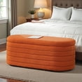 thumbnail image 2 of GZXS Teddy Upholstered Storage Bench in Orange, Modern Window Bench with Safety Hinge Lid, 43"Oval Ottoman for Living Room, Bedroom End of Bed, No Assembly, 2 of 7