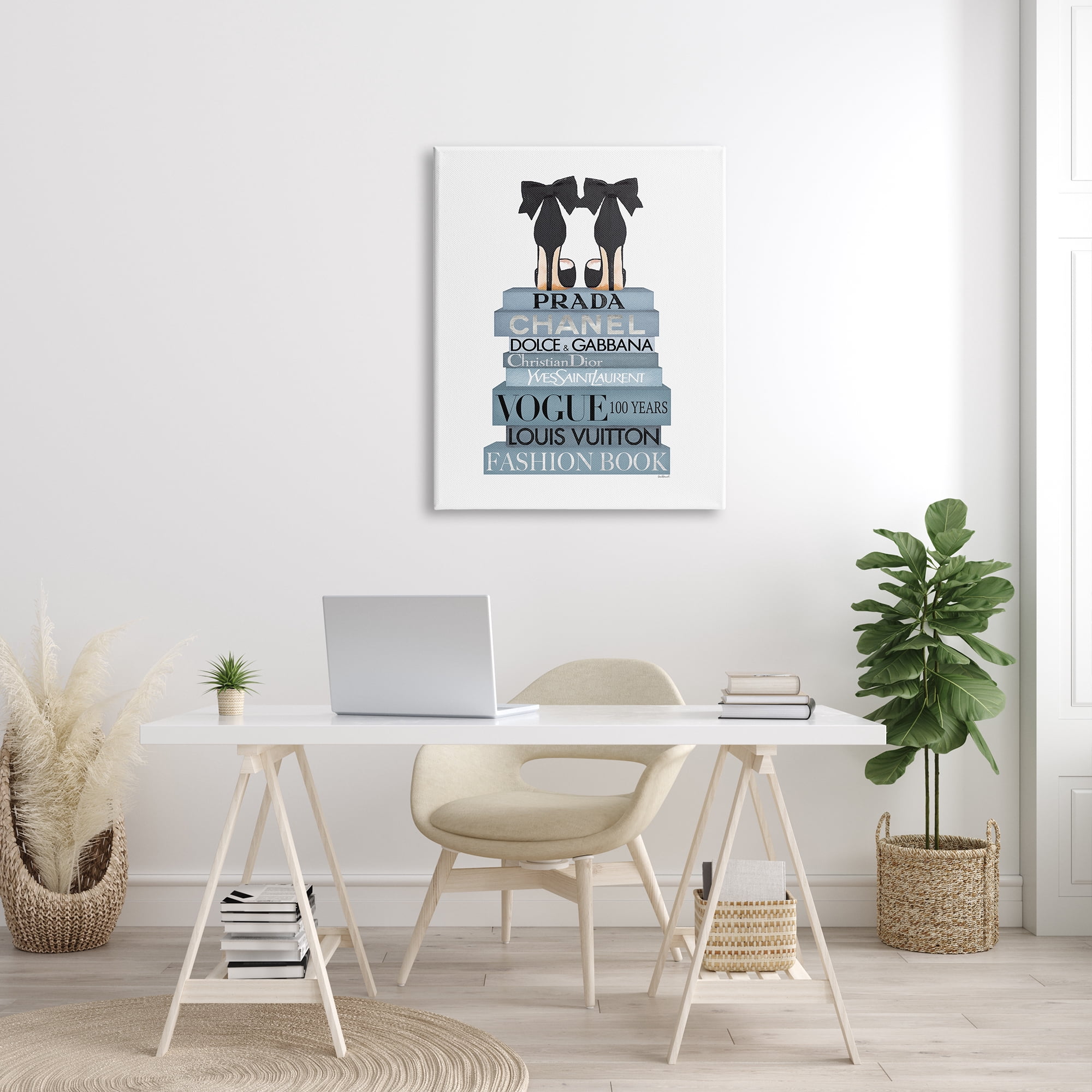 Stupell Industries Black Bow Shoes Tall Fashion Glam Bookstack Beauty & Fashion Painting Gallery Wrapped Canvas Print Wall Art, 30 x 40