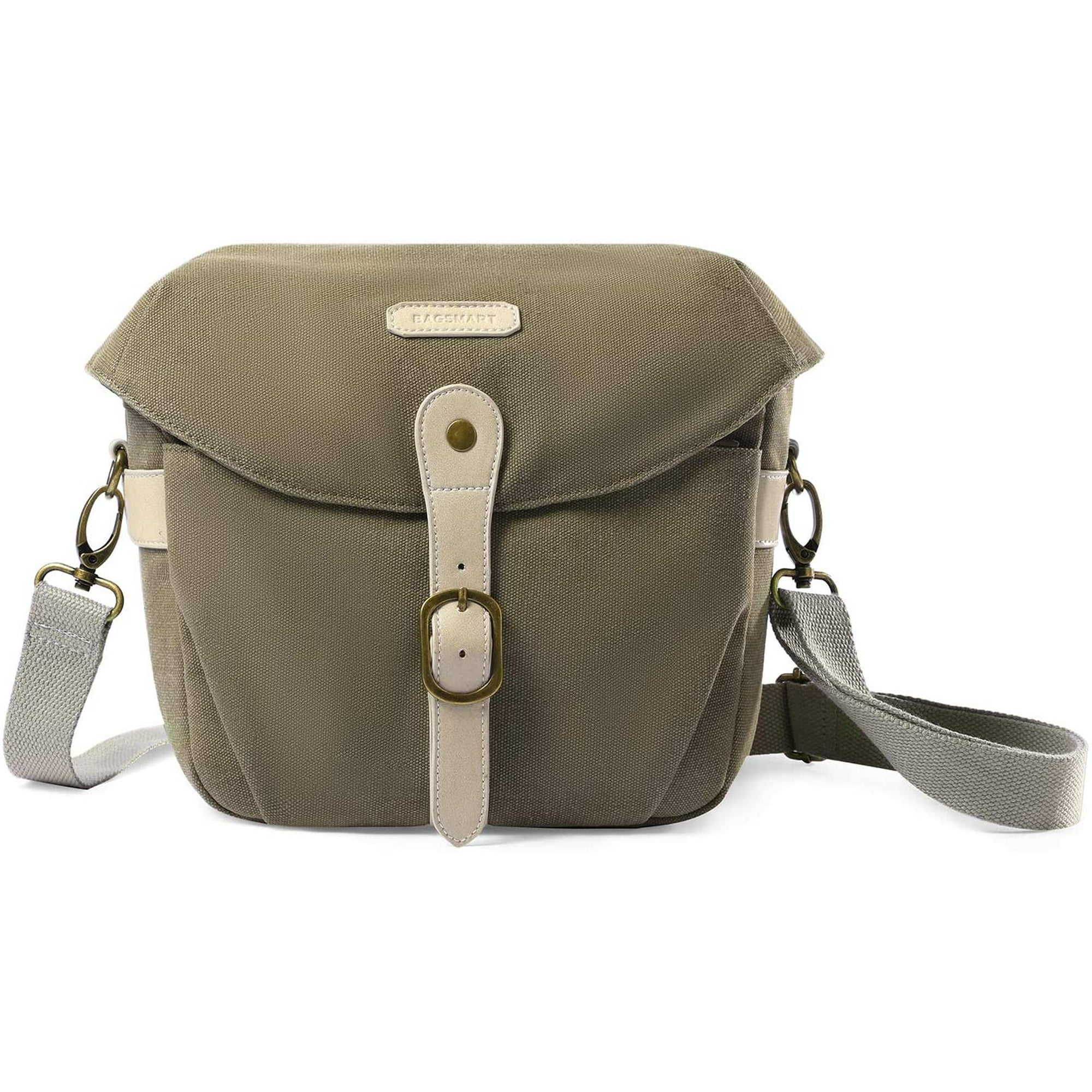 Camera Bag IBAOLE SLR DSLR Canvas Camera Case Vintage Padded Camera Shoulder Bag with Rain Cover for Women and Men Green