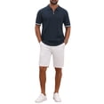 thumbnail image 2 of Men's Textured Polo Shirt Zip Up Ribbed Hem Short Sleeve Golf Polo Shirts S Navy Blue, 2 of 5