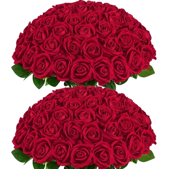 Flores artificiales BLEUM CADE de rosas rojas, 50 unidades, Real Touch