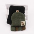 thumbnail image 2 of Bibifish Kids Convertible Gloves Flip Top Knitted Gloves Black Green Cute Paw Pattern Boys And Girls Winter Warm Soft Daily Wear Gloves For 5-8 Years, 2 of 2