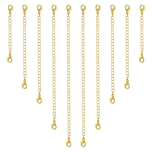 Cadena de extensión de collar Uxcell de 10 piezas con cierres de langosta, 5 tamaños en dorado