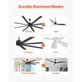 thumbnail image 2 of VEVOR 96" Aluminum Ceiling Fan No Light Remote Control Reversible DC Motor Black, 2 of 9