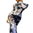 thumbnail image 1 of Robe Moulante Longue pour Femmes à Imprimé en Maille, Col Montant, Manches Longues, Robe de Soirée, 1 of 6
