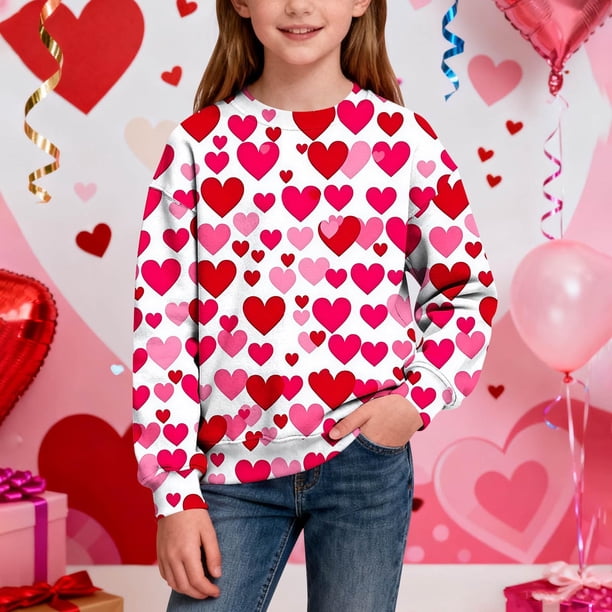 Sudadera sin capucha para niño, con estampado de San Valentín, de manga larga, informal, deportiva, con capucha, sudadera de manga larga sin capucha, top con inserciones en los hombros, blusa de polié