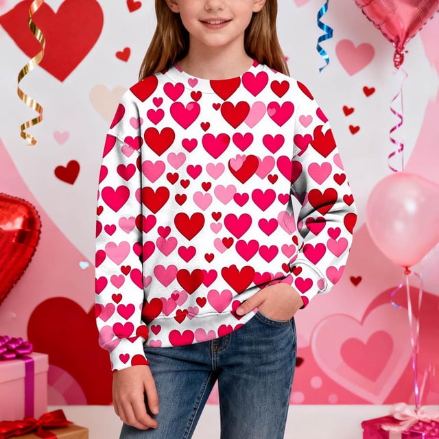Sudadera sin capucha para niño, con estampado de San Valentín, de manga larga, informal, deportiva, con capucha, sudadera de manga larga sin capucha, top con inserciones en los hombros, blusa de polié