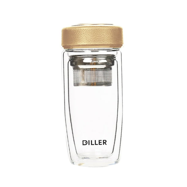 Matsuzay Botella de agua de doble capa de 280ml, frasco de vidrio montado en el coche, vaso de té resistente a altas temperaturas, taza de viaje para el Teteras oro Matsuzay HA080674-02